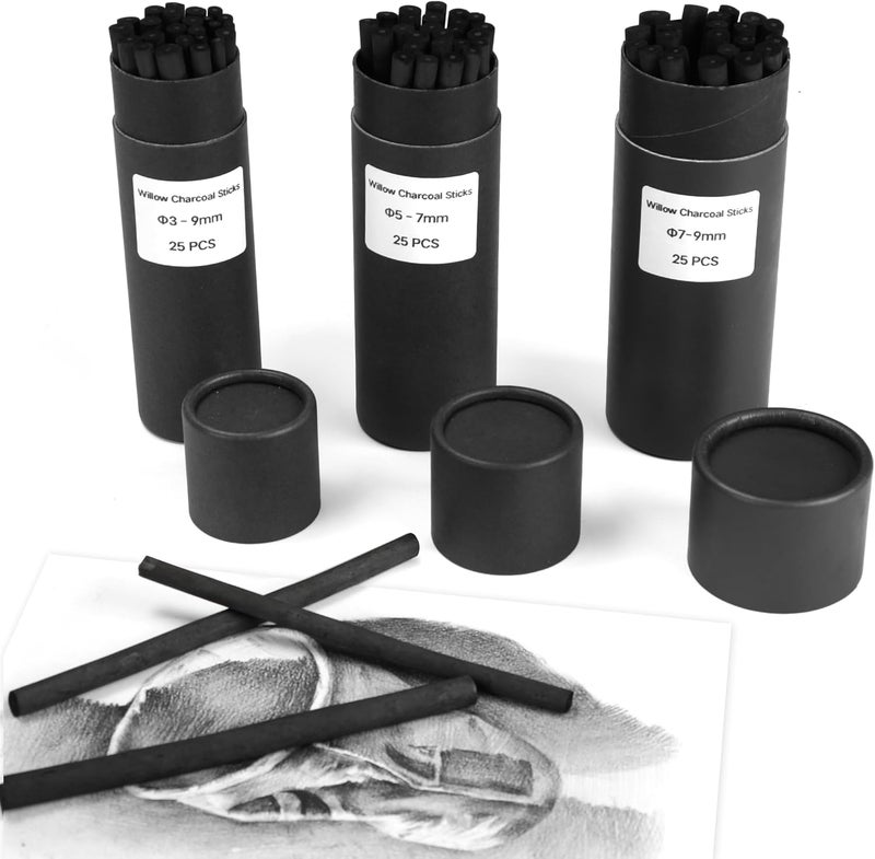 Dlicoda Willow Charcoal Sticks, Natural Willow Charcoal Pencils for Artists, Beginners, Students, Great for Sketching, Drawing, and Shading, Pack of 25 (3-9, Millimeters) - Image 3